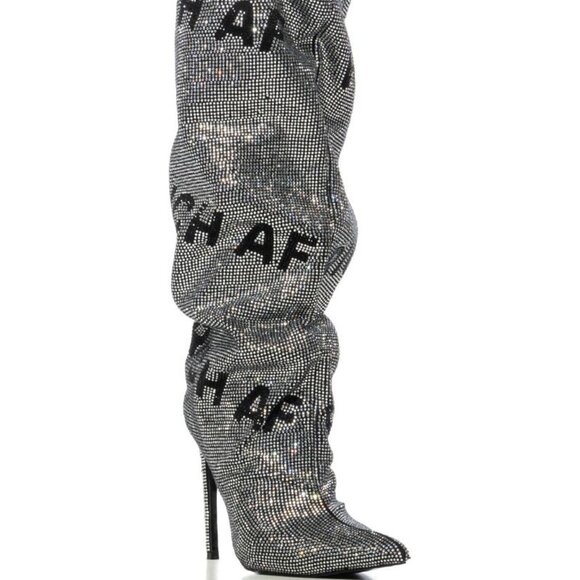 AZALEA WANG " AUTHENTICALLY A F "RHINESTONE KNEE HIGH BOOT IN SILVER(BRAND NEW ! - Picture 4 of 8